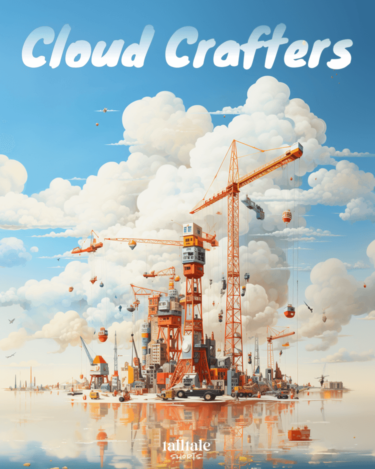 Cloud Crafters Cover – A crane building a cloud