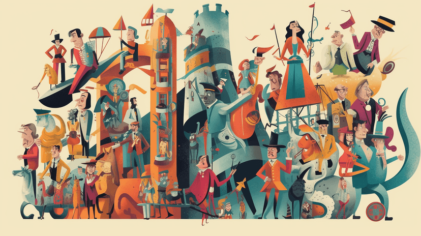 A collage of tall tale inspired characters